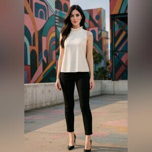 Anne Klein Ivory Women's Sleeveless Ruffle-Neck Top Size Large NWT